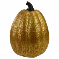 Northlight 9.75 Gold and Orange Greek Key Textured Autumn Pumpkin Tabletop Decoration