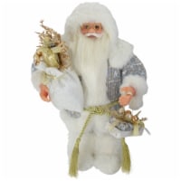 Northlight 12 White and Gold Standing Santa Carrying a Full Sac Of Presents Christmas Figure