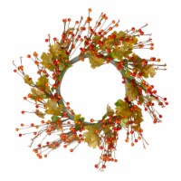 Northlight Orange Berries and Yellow Leaves Fall Harvest Artificial Wreath, 22