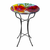 NorthLight 34303465 18 in. Hand Painted Glass Floral Pattern Outdoor Patio Bird Bath, Multi-C