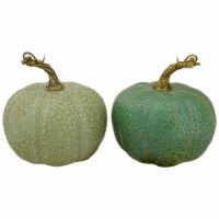 Northlight Set of 2 Green and Gold Crackle Fall Harvest Tabletop Thanksgiving Pumpkins,