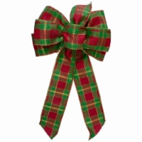 Northlight 14 x 9 Red and Green Plaid 6 Loop Christmas Bow Decoration