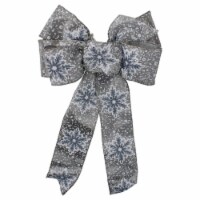 Northlight 14  x 9  Gray and White Snowflake 6 Loop Christmas Bow Decoration