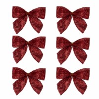Northlight Pack of 6 Red Glittered 2 Loop Christmas Bow Decorations 5.5