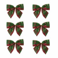 Northlight Pack of 6 Red and Green Plaid 2 Loop Christmas Bow Decorations 5.5