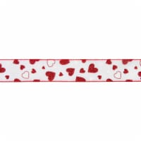 Northlight White and Red Glitter Hearts Valentine's Day Wired Craft Ribbon 2.5  x 10 Yards