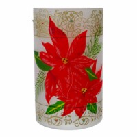 Northlight 10 Hand-Painted Red Poinsettias and Gold Flameless Glass Christmas Candle Holder