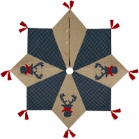 Northlight 48 Blue and Brown Burlap and Plaid Reindeer Christmas Tree Skirt with Tassels