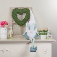 Northlight 33 White and Green Sitting Easter Gnome with Bunny Ears and Dangling Legs