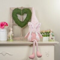 Northlight 32 White and Pink Sitting Easter Gnome with Bunny Ears and Dangling Legs