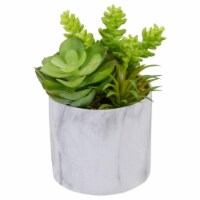 NorthLight 34738381 6.5 in. Green Artificial Succulent Arrangement in Faux Marble Pot