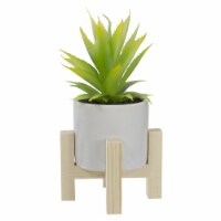 NorthLight 34738373 8.25 in. Potted Green Artificial Agave Plant with Wooden Stand