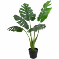 NorthLight 34808672 35 in. Potted Green Wide Leaf Monstera Artificial Floor Plant