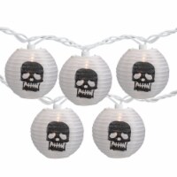 Northlight 10-Count White and Black Skull Paper Lantern Halloween Lights, 8.5ft White Wire
