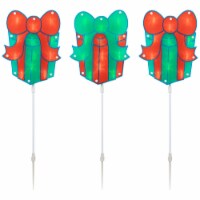 Northlight Set of 3 Lighted Holographic Christmas Gift Box Pathway Markers 4.75'