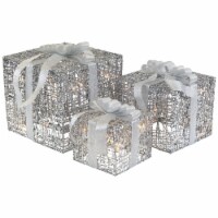 Northlight Set of 3 LED Lighted Silver Glitter Threaded Gift Boxes Outdoor Christmas