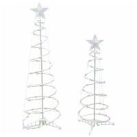 Northlight Set of 2 LED Lighted Multi-Color Outdoor Spiral Christmas Cone Trees 3', 4'