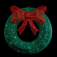Northlight 24  LED Lighted Green Glitter Wreath with Red Bow Outdoor Christmas Decoration