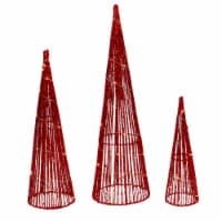 Northlight Set of 3 LED Lighted Red Glitter Cone Tree Outdoor Christmas Decorations 23.5