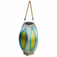 Northlight 34864964 15.5 in. Silver Floral Outdoor Hanging Solar Lantern with Jute Handle