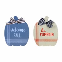 Northlight Set of 2 Blue and Beige Fall Harvest Wooden Pumpkin Welcome Plaques 8