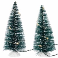 Northlight Set of 2 LED Lighted Frosted Mini Bottle Brush Pine Christmas Village Trees - 6