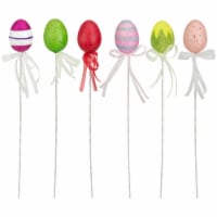 Northlight Set of 6 Colorful Speckled and Glittered Easter Egg Picks, 14.5