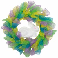 Northlight Colorful Deco Mesh Ribbon Easter Bunny Wreath, 24-Inch, unlit