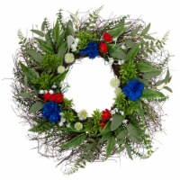 Northlight Americana Mixed Floral Patriotic Wreath, 24-Inch, Unlit