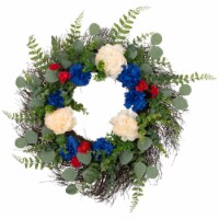 Northlight Americana Mixed Foliage and Florals Patriotic Wreath, 24-Inch, Unlit