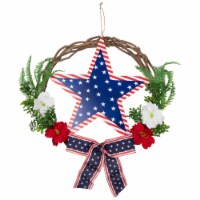 Northlight Americana Star and Mixed Floral Patriotic Wreath, 24-Inch, Unlit