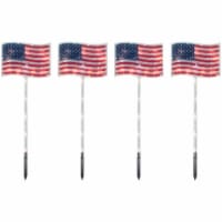 Northlight 4ct Patriotic American Flag 4th of July Pathway Marker Lawn Stakes, Clear Lights