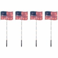 Northlight 4ct Patriotic American Flag 4th of July Pathway Marker Lawn Stakes, Clear Lights