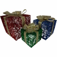 Northlight Set of 3 Lighted Red, Blue and Green Gift Boxes Christmas Decorations 9.75