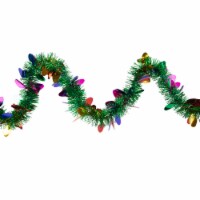 Northlight 50' x 2 Green and Multi-Color Christmas Light Bulb Wrapped Tinsel Garland - Unlit