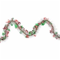 Northlight 50' x 2.5 White, Red and Green Christmas HO HO HO Wrapped Tinsel Garland - Unlit