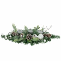Northlight 32 Green Pine Triple Candle Holder with Berries and Iridescent Christmas