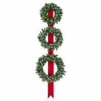 Northlight Set of 3 Pre-Lit B/O Flocked Wreaths on Red Ribbon Christmas Decoration, 6.5'