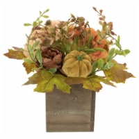 Northlight 10 x 8 Orange Floral and Pumpkin Wooden Box Fall Harvest Tabletop Decoration
