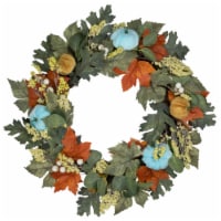 Northlight Green and Orange Foliage and Gourds Thanksgiving Artificial Wreath, 22-Inch
