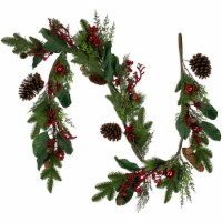 Northlight 6' Green and Red Pinecones and Berries Artificial Christmas Garland- Unlit