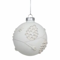 Northlight 3.5 White and Silver Leaves Glass Onion Drop Christmas Ornament