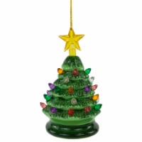 Northlight 5 Green Battery-Operated LED Retro Ceramic Christmas Tree Ornament