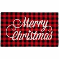 Northlight Red and Black Plaid Merry Christmas Natural Coir Christmas Outdoor Doormat 18 x