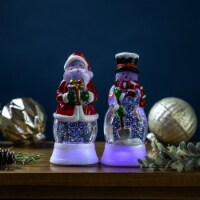 Northlight Set of 2 LED Lighted Santa and Snowman Color Changing Christmas Snow Globes 6.25