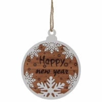 Northlight 7 Rustic Happy New Year Snowflake Wooden Christmas Ornament Disc