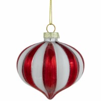 Northlight 4ct Red and White Glittered Candy Cane Onion Glass Christmas Ornaments 3