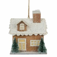 Northlight 4 Battery Operated Tan Brown and White Lighted House Christmas Ornament