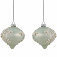 Northlight Set of 2 Pastel Green with Icy Snowflakes Christmas Glass Onion Ornaments 4