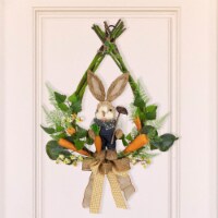 Northlight Farmer Bunny Moss Vines Teardrop Easter Wreath - 22 - Green and Orange - Unlit Perspective: Main